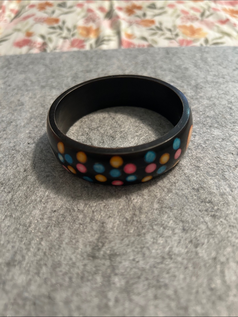 Vintage Black Bangle Bracelet with Multicolor Polka Dots